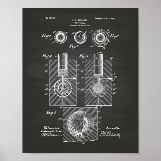 Golf Ball 1902 Patent Art - Chalkboard Poster (Vorne)
