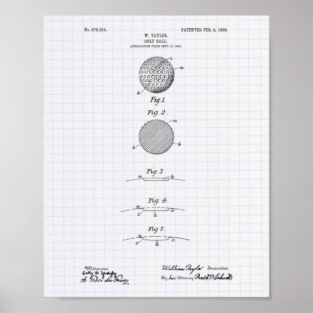 Golf Ball 1908 Patent Art - Lined Peper Poster (Vorne)