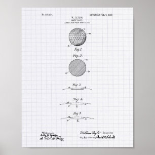 Golf Ball 1908 Patent Kunst - Liniiertes Papier Poster