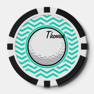 Golf Ball; Aqua Green Zickzack Pokerchips