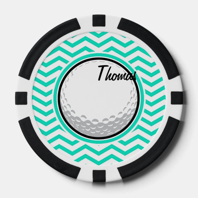 Golf Ball; Aqua Green Zickzack Pokerchips (Vorderseite)