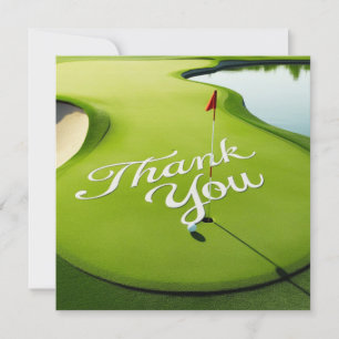 Golf Ball auf Grün mit Danksagung Dankeskarte