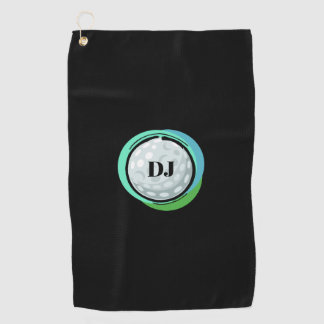 Golf Ball Black Green Initials Golfhandtuch