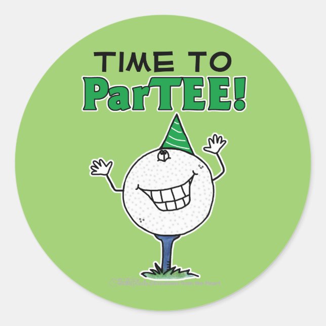 Golf Ball Charakter ParTEE! Runder Aufkleber (Vorderseite)