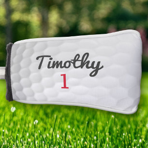 Golf Ball Dimples - Schwarzer Name - Red Number Golf Headcover