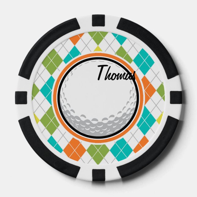 Golf Ball; farbenfrohe Raute Muster Pokerchips (Vorderseite)