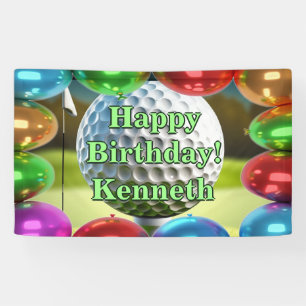 Golf Ball Flag Happy Birthday Custom Vinyl Banner