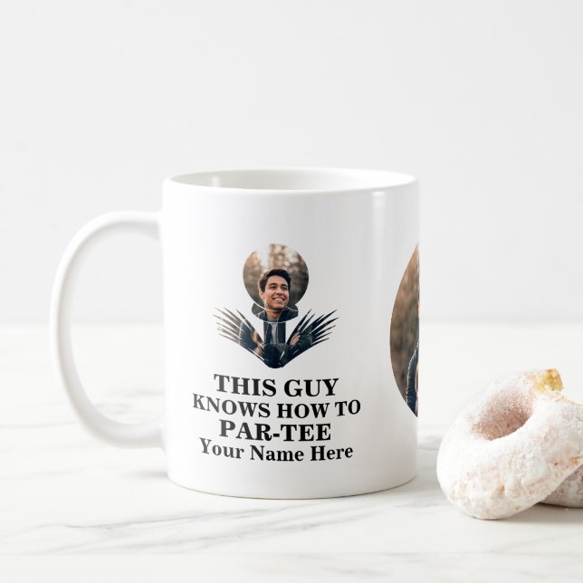 Golf Ball form Foto Typ weiß, wie man parat-tee Kaffeetasse (Mit Donut)