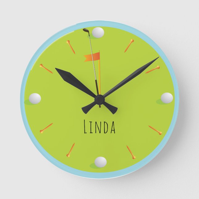 Golf Ball Green Sport Thema Sportlich Personalisie Runde Wanduhr (Vorderseite)