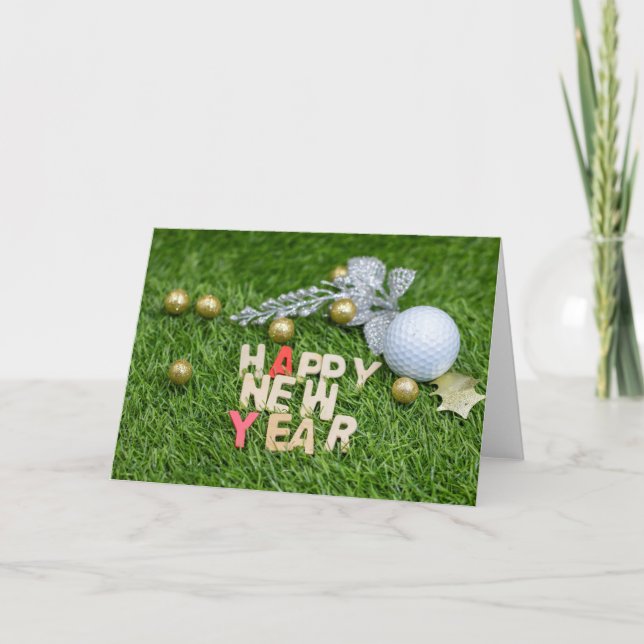 Golf Ball Happy Neues Jahr mit silbernen Blätter Karte (Vorderseite)