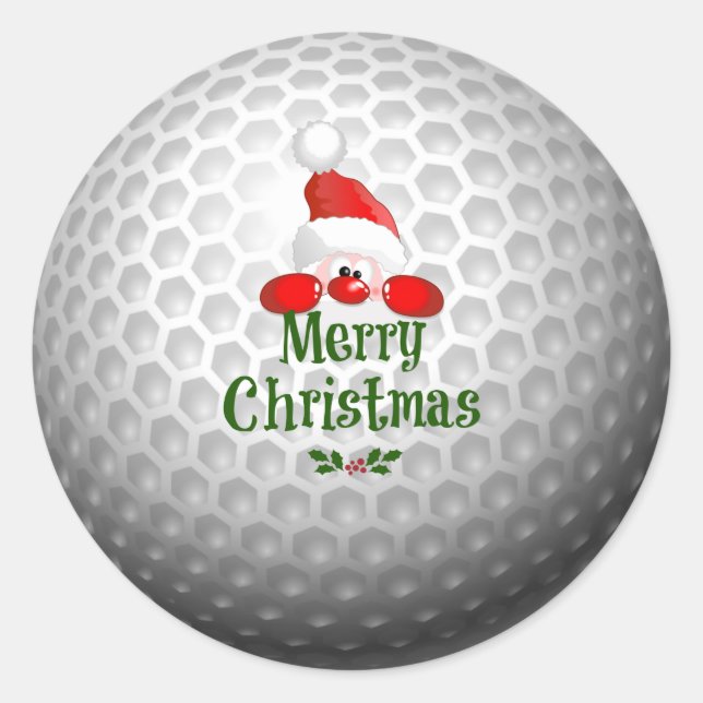 Golf Ball Holiday Design, Frohe Weihnachten Runder Aufkleber (Vorderseite)