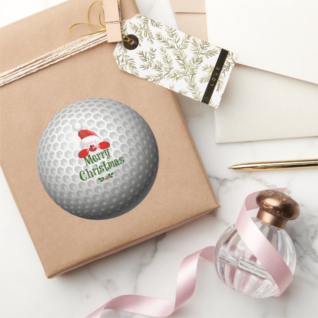 Golf Ball Holiday Design, Frohe Weihnachtsklassik Runder Aufkleber (Schenken)