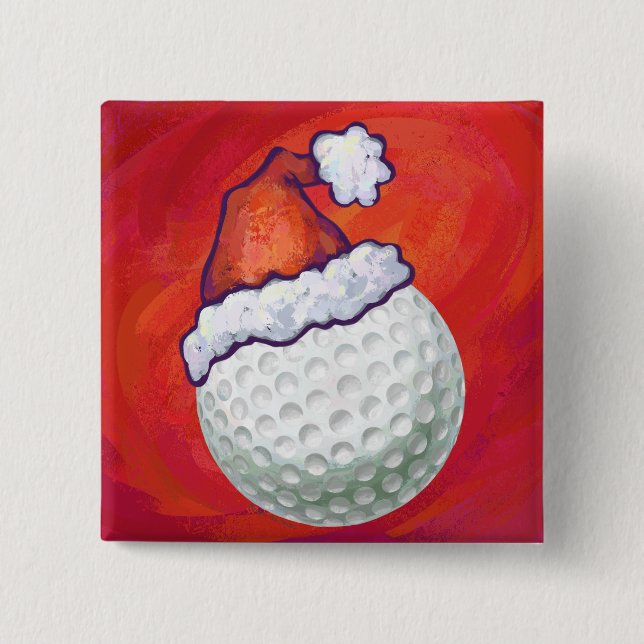Golf Ball in Weihnachtsmannmütze Button (Vorderseite)