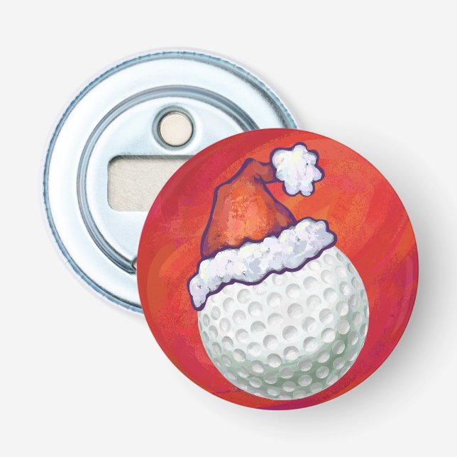 Golf Ball in Weihnachtsmannmütze Flaschenöffner (Vorderseite)