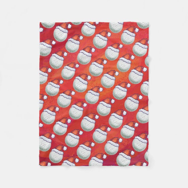 Golf Ball in Weihnachtsmannmütze Muster auf Rot Fleecedecke (Vorderseite)