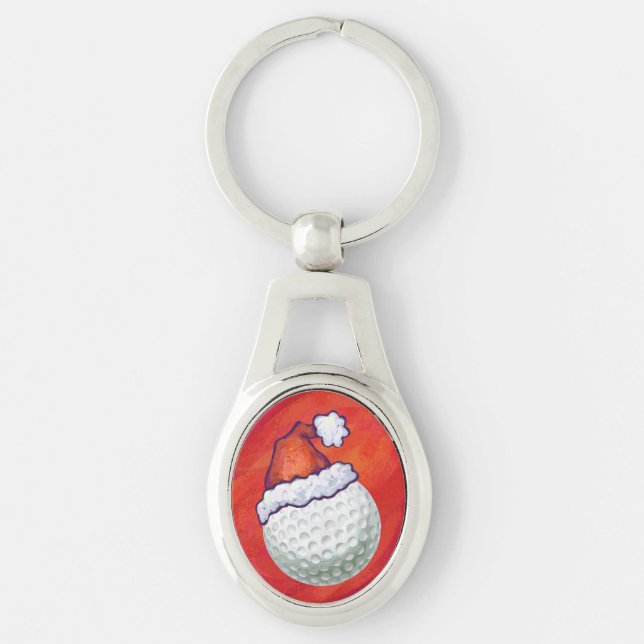 Golf Ball in Weihnachtsmannmütze Schlüsselanhänger (Vorderseite)