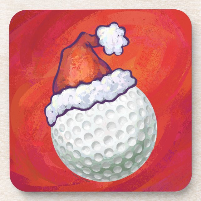 Golf Ball in Weihnachtsmannmütze Untersetzer (Vorderseite)