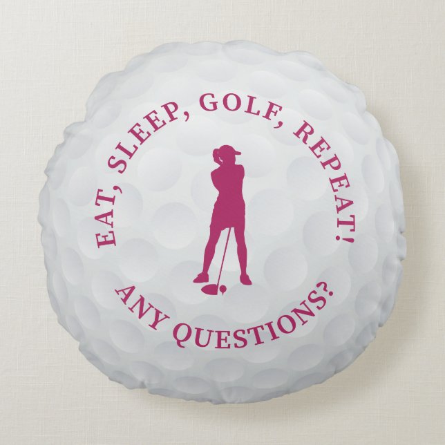 Golf Ball Lady Golfer Silhouette Niedliches Custom Rundes Kissen (Vorderseite)