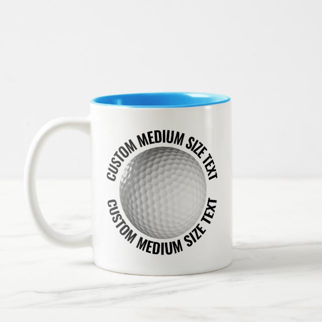 Golf Ball & Medium Text HELLBLAU 325ml Custom Zweifarbige Tasse (Links)