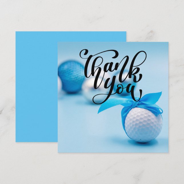 Golf Ball mit blauem Band für Baby Duschjunge Dankeskarte (Vorne/Hinten)