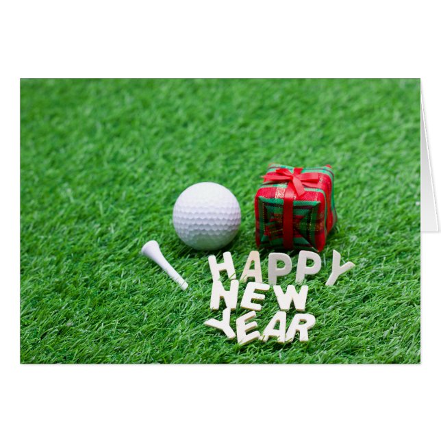 Golf Ball mit glücklichem Neujahr auf grünem Gras (Vorderseite (Horizontal))