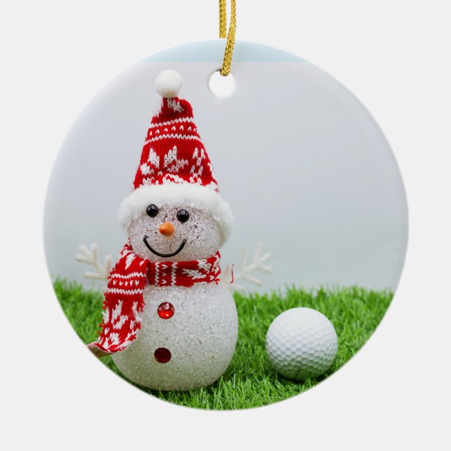 Golf Ball mit Snowman sind für Golfers Weihnachten Keramik Ornament (Vorne)