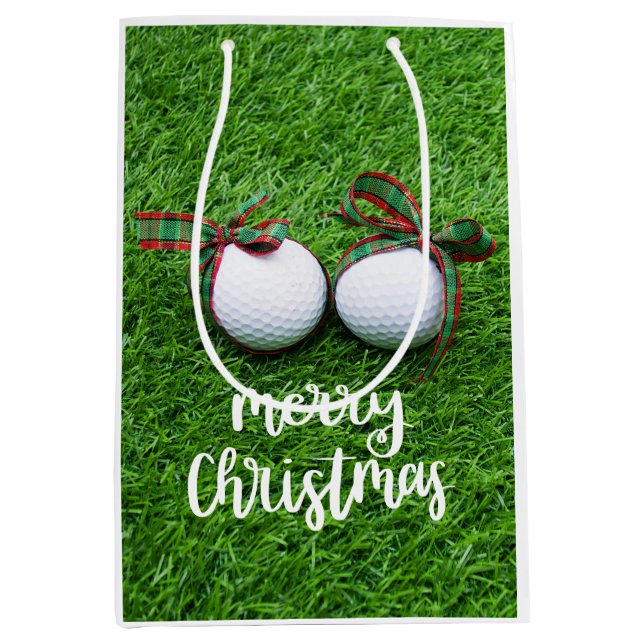 Golf-Ball mit Weihnachtsband für Golfer  Mittlere Geschenktüte (Vorderseite)
