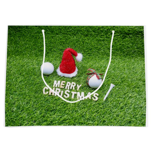 Golf Ball mit Wort Frohe Weihnachten    Große Geschenktüte (Vorderseite)