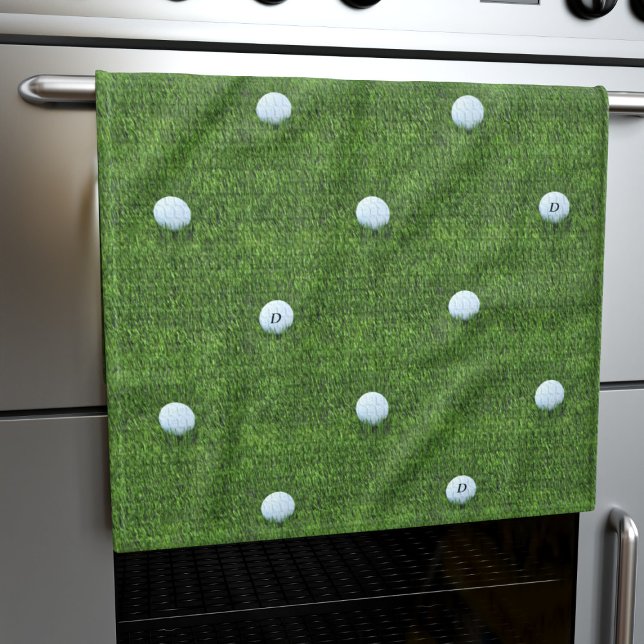 Golf Ball Monogram Green Golfer Küchentuch (Golf Ball Monogram Green Golfer Kitchen Towel with space for your initial)