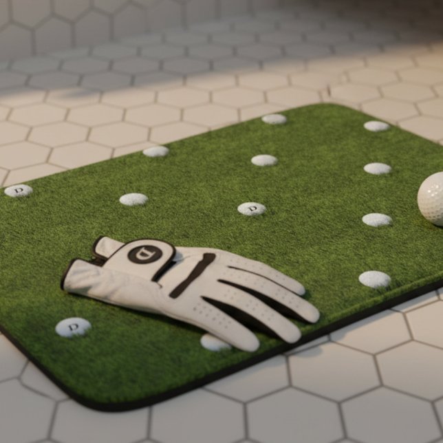 Golf Ball Monogram Green Grass Large Bath Mat Badematte (A comfortable, durable, and personalized bath mat that celebrates their favorite sport.)