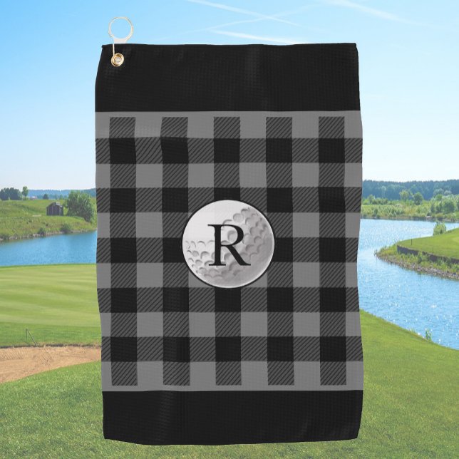 Golf ball monogrammed grey buffalo plaid custom golfhandtuch (Von Creator hochgeladen)
