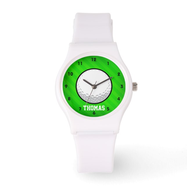 Golf Ball; Neon Green Strips Armbanduhr (Vorderseite)