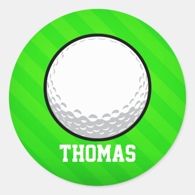 Golf Ball; Neon Green Strips Runder Aufkleber (Vorderseite)
