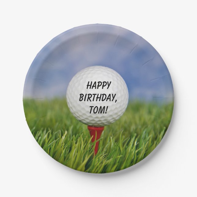 Golf Ball on tee zum Geburtstag Pappteller (Vorderseite)