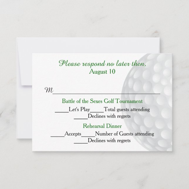 Golf Ball Pre Weddings RSVP Card (Vorderseite)