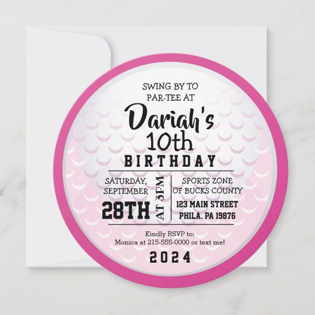 GOLF BALL ROND ROUND ANNIVERSAIRE Fête Invitation (Devant)
