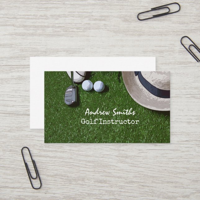 Golf Ball-Schuh-Putter auf grünem Golfwagen Visitenkarte (Vorderseite/Rückseite Beispiel)
