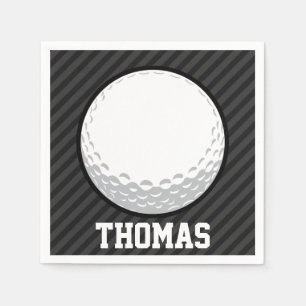 Golf Ball; Schwarz & Dunkelgrau Streifen Serviette