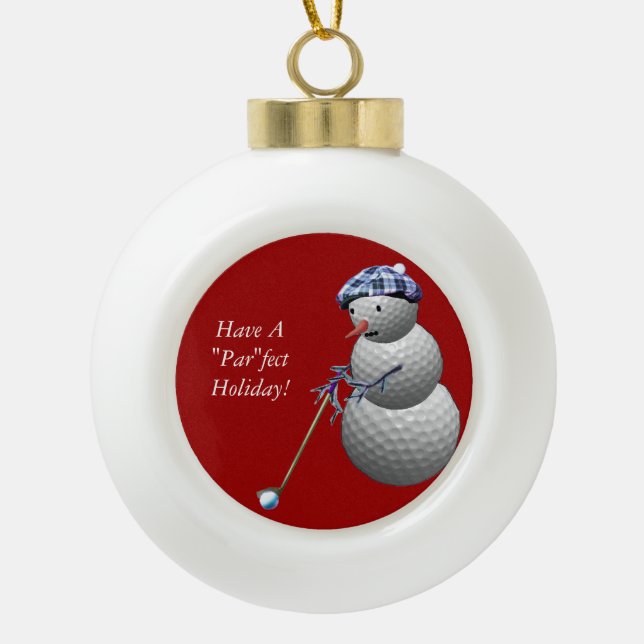 Golf Ball Snowman Keramik Kugel-Ornament (Vorderseite)