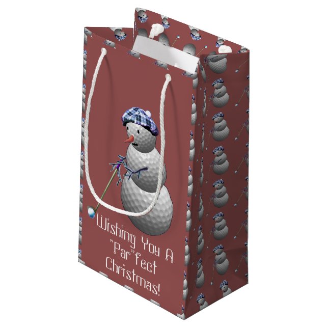 Golf Ball Snowman Weihnachten Kleine Geschenktüte (Rückseite Schrägansicht)