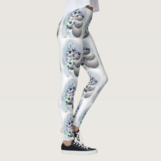 Golf Ball Snowman Weihnachten Leggings (Rechts)