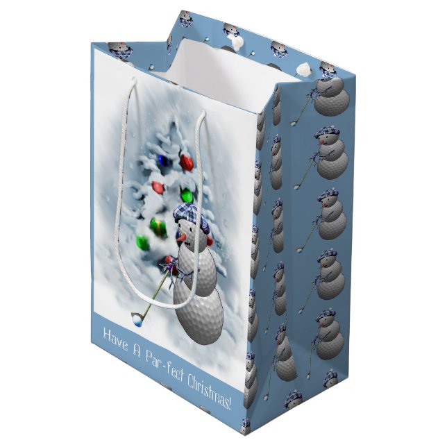 Golf Ball Snowman Weihnachten Mittlere Geschenktüte (Vorderseite Schrägansicht)