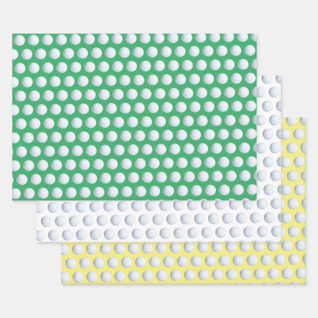 Golf Ball Sport Muster Grün Weiß & Gelb Geschenkpapier Set (Set)