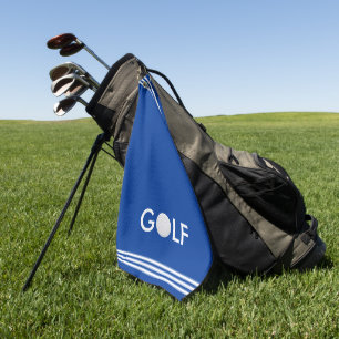 Golf Ball Text und drei Streifen auf Royal Blue Golfhandtuch