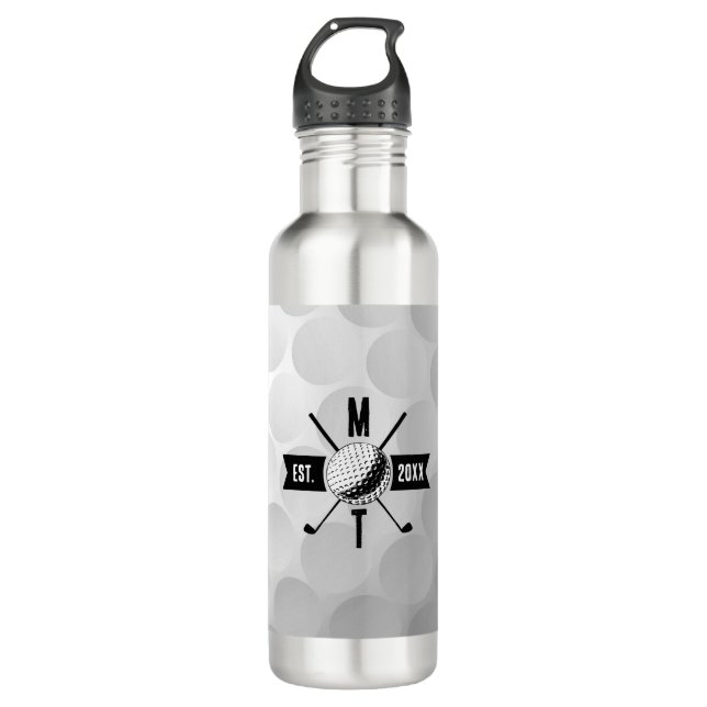 Golf Ball Texture & Club Initial Monogram Edelstahlflasche (Vorderseite)