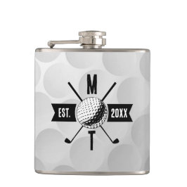 Golf Ball Texture & Club Initial Monogram Flachmann