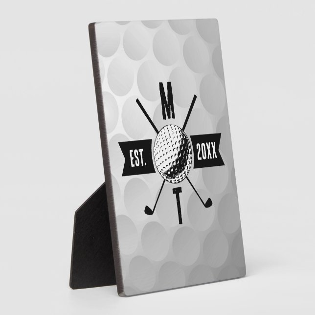 Golf Ball Texture & Club Initial Monogram Fotoplatte (Seite)