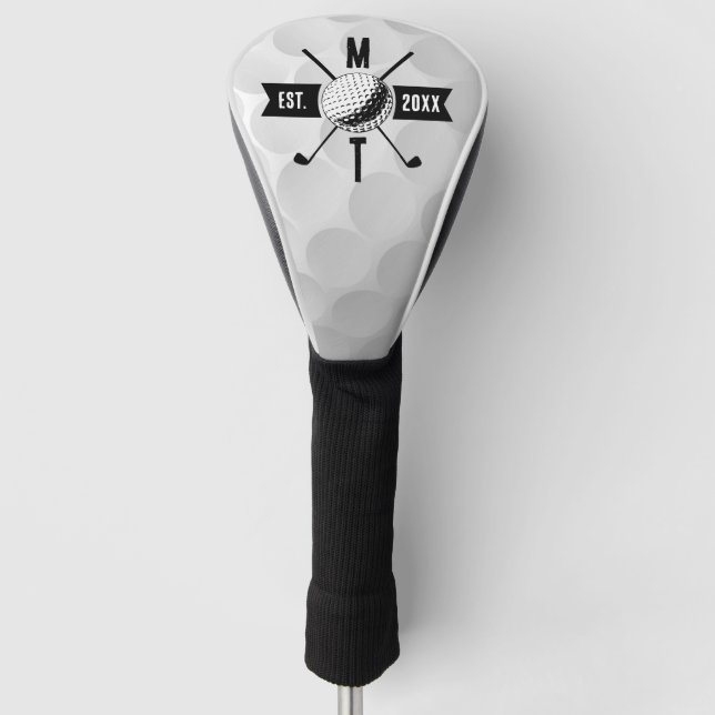 Golf Ball Texture & Club Initial Monogram Headcover (Vorderseite)