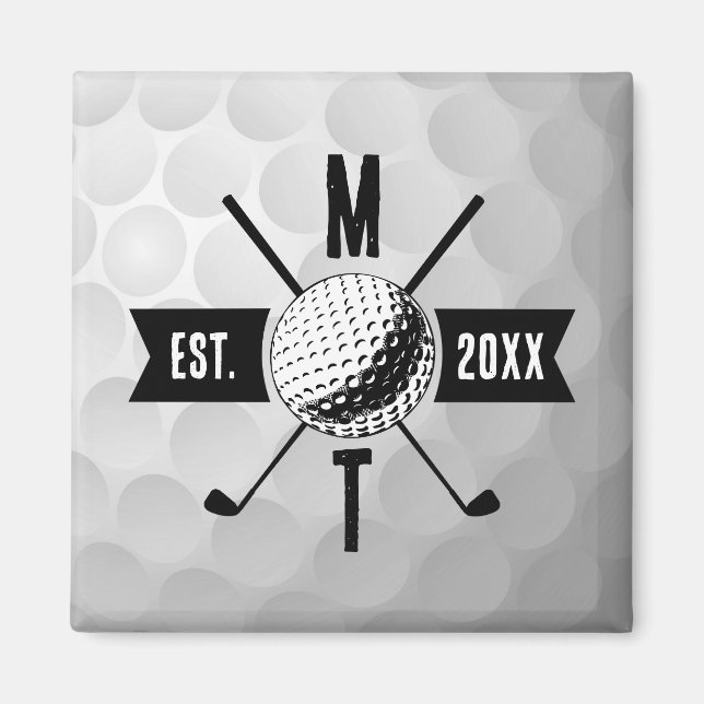 Golf Ball Texture & Club Initial Monogram Magnet (Vorne)
