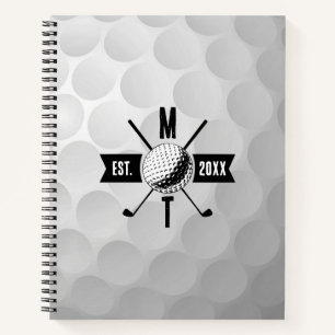Golf Ball Texture & Club Initial Monogram Notizbuch